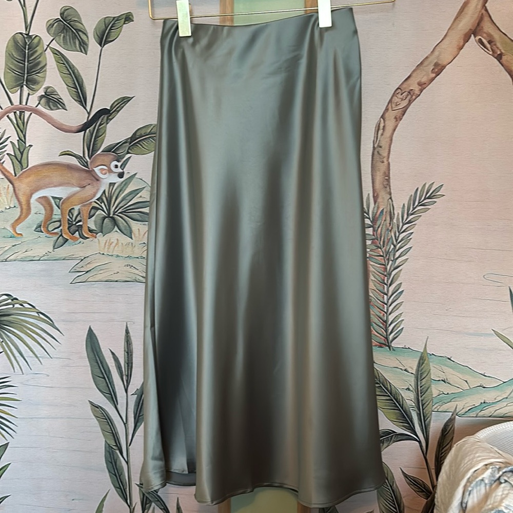 Sage satin midi skirt